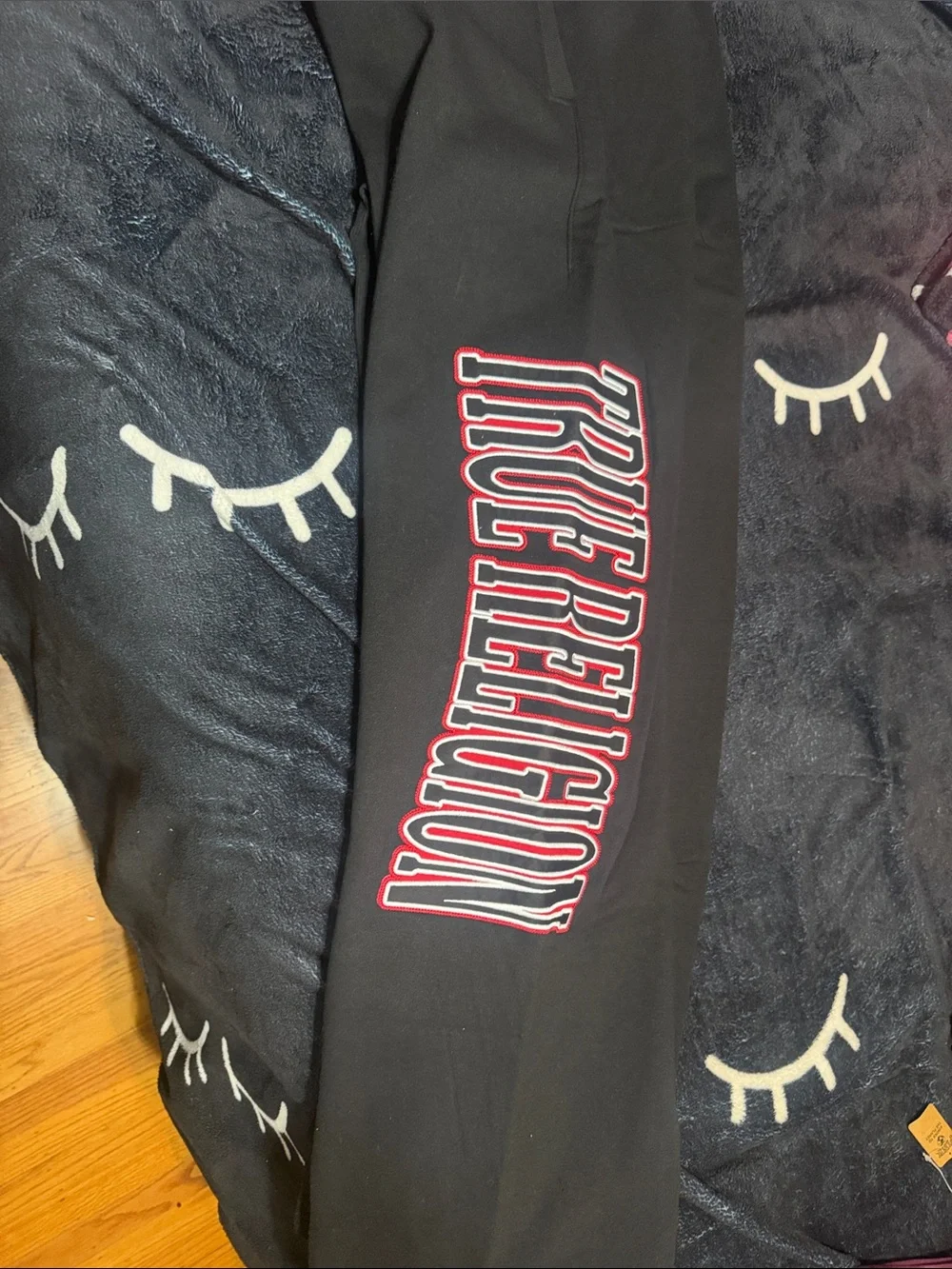 True Religion Men’s Black Crewneck Sweatshirt with Cream Drawcords